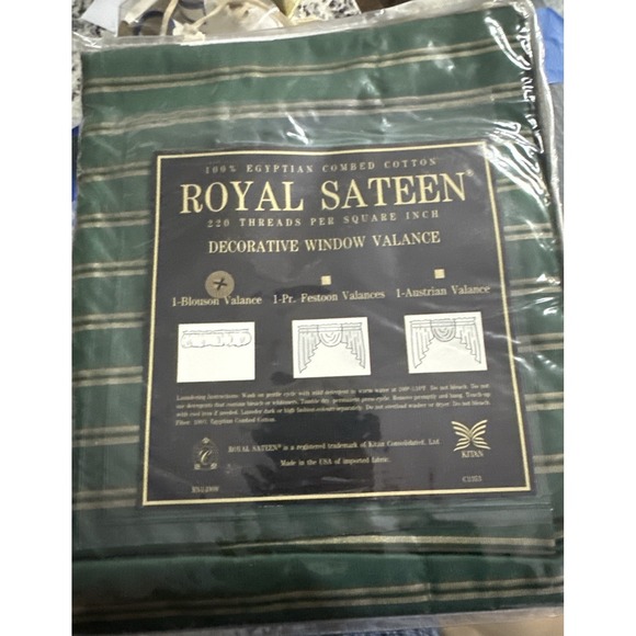 Royal Silk Other - Vintage Royal Sateen Egyptian Cotton Window Valance Green Striped‎ NOS Package